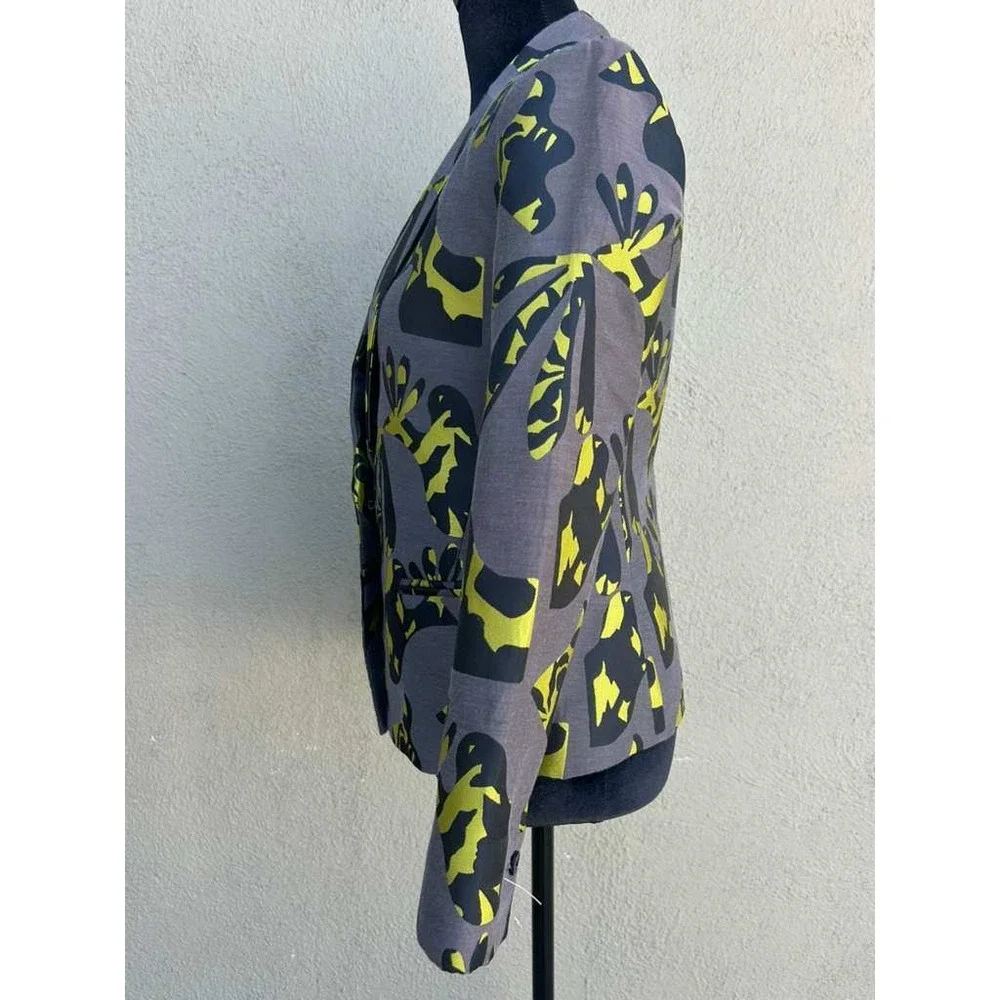 Banana‎ Republic Womens Gray Neon Yellow Abstract Floral Blazer Jacket Size 2